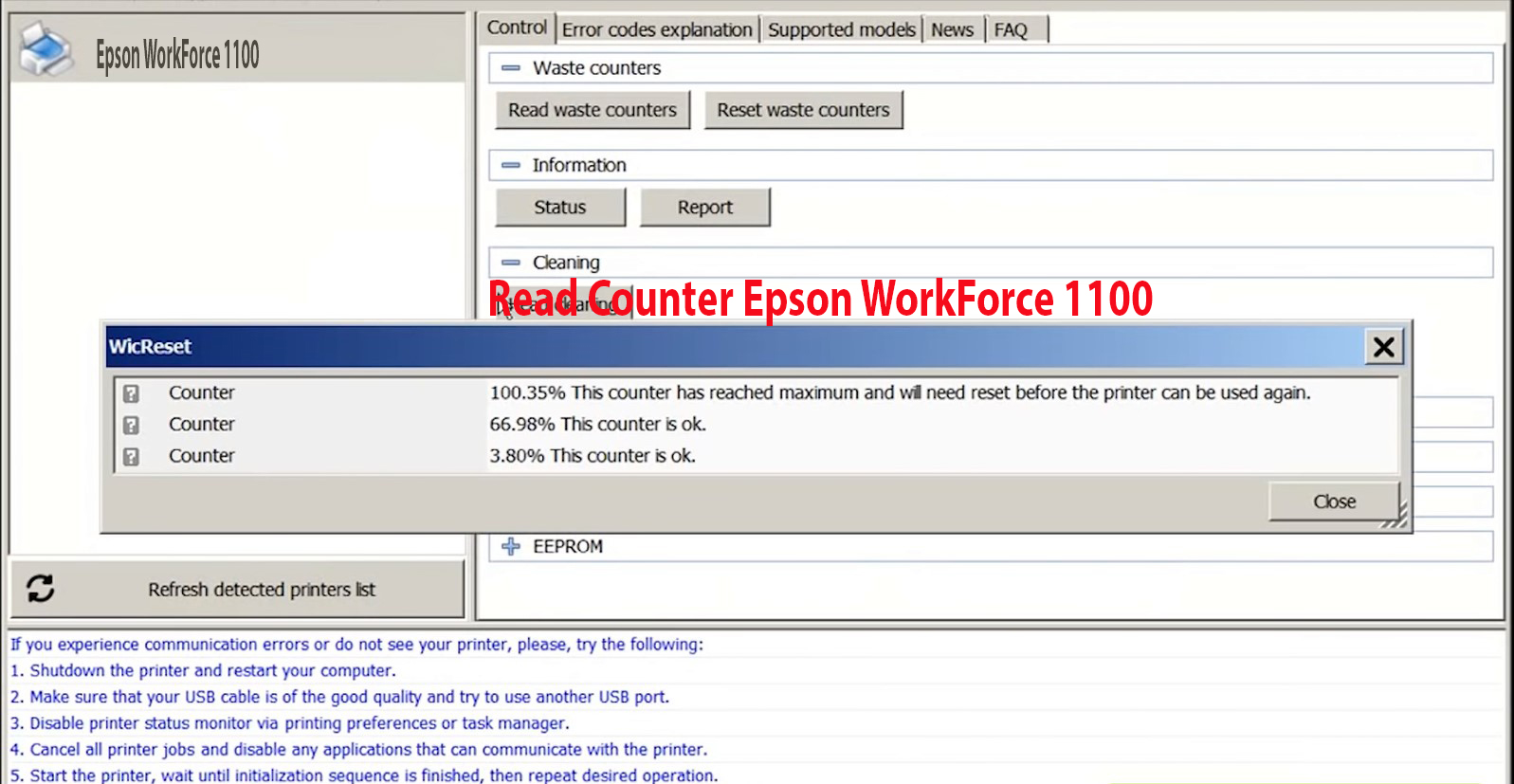 Reset Epson WorkForce 1100 Step 2